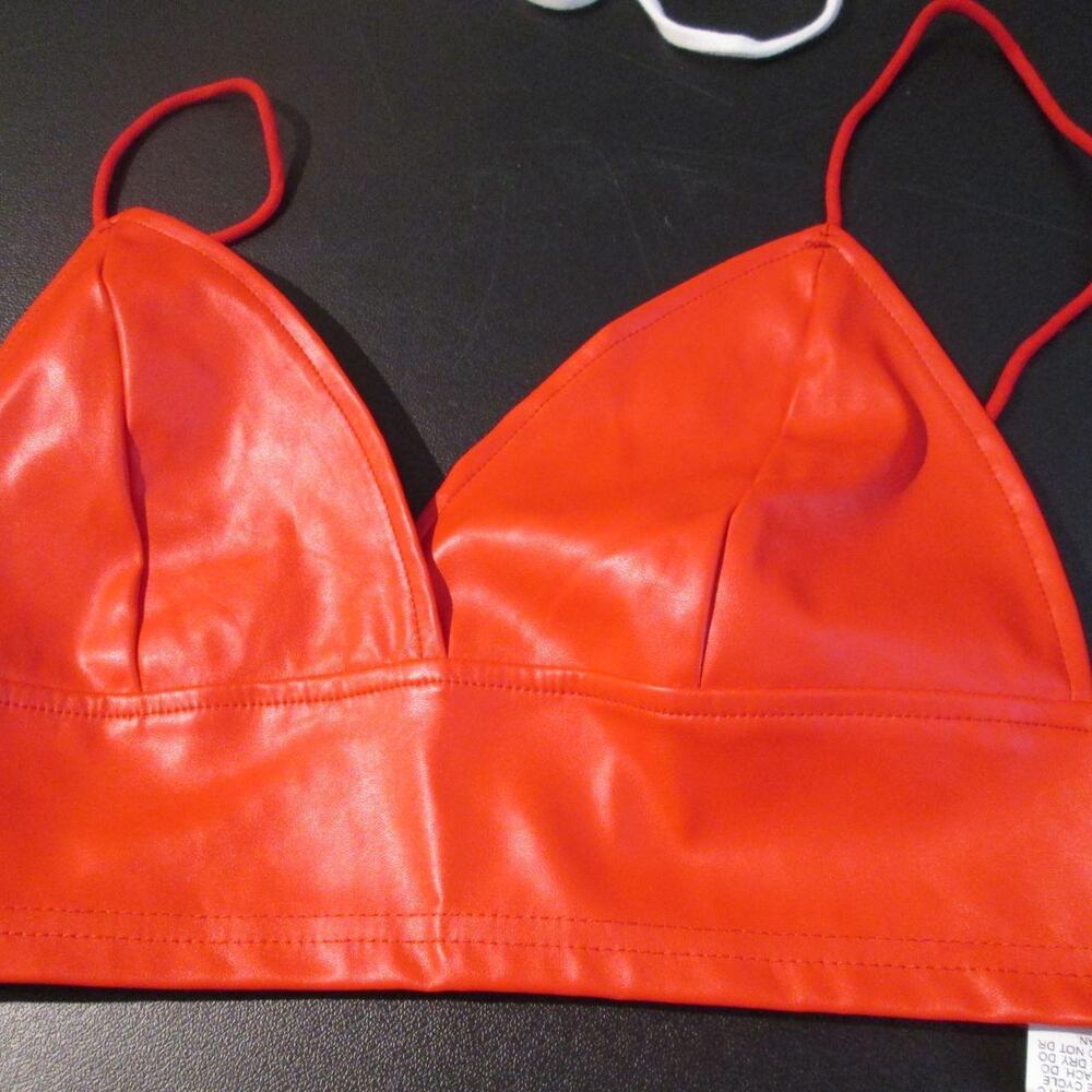 Red pleather bikini style top by shein XS